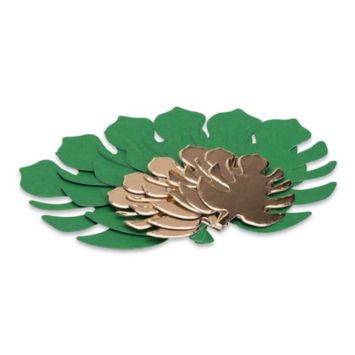 Sachet de 12 marque-places Feuilles Tropicales - Vert et Or