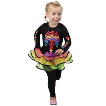 Déguisement Fille - Robe Squelette Arc-en-Ciel - Taille 3-4 ans