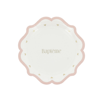 8 assiettes en carton - Diamètre 18 cm - Collection Baptême Blanc et Or - Couleur au choix
