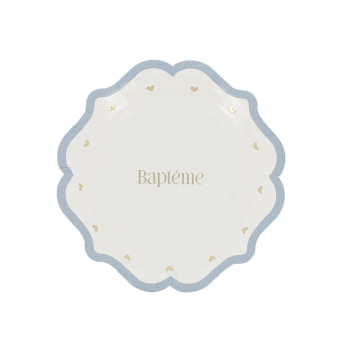 8 assiettes en carton - Diamètre 18 cm - Collection Baptême Blanc et Or - Couleur au choix