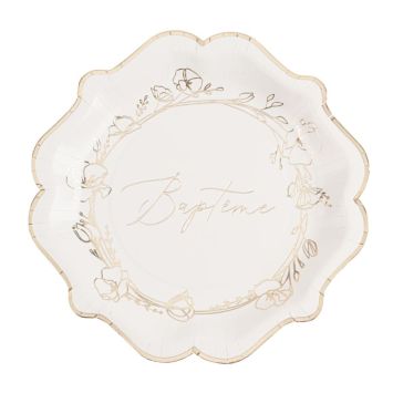 De magnifiques assiettes  de couleur blanc crème et or avec la collection Baptême Crème et Or | jourdefete.com