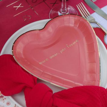 8 assiettes en carton en forme de cœur - 22 x 24 cm - Collection Lovely Time