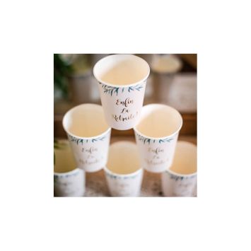 8 Gobelets en carton Retraite Party - Beige, Or & Feuilles d'Olivier - 25 cl