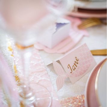 8 Marque-Places - Sirène rose et floqué iridescent