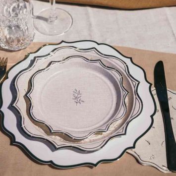 8 assiettes en carton - Diamètre 18 cm - Collection Communion Effet Lin et Or