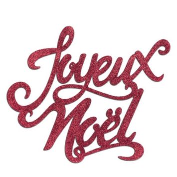 Sachet de 4 Décorations - Bois - Joyeux Noël - Paillettes Rouges