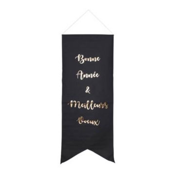 Suspension "Bonne Année" en Lin - Noir floqué Or