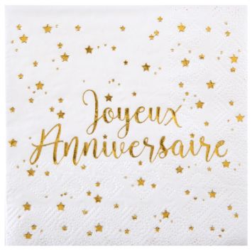 10 serviettes "Joyeux Anniversaire" en papier - 33 x 33 cm - Couleur au choix