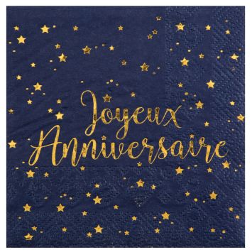 10 serviettes "Joyeux Anniversaire" en papier - 33 x 33 cm - Couleur au choix