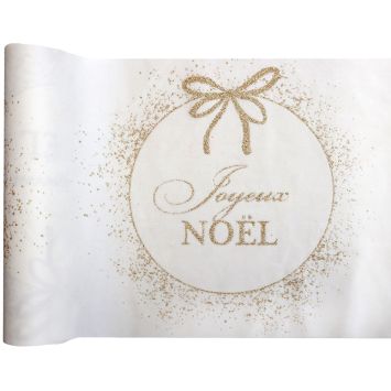 Chemin de table "Joyeux Noël" en polyester - Noël - 28 cm x 2,5 m - Collection Ornement Étincelant - Couleur au choix