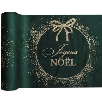 Chemin de table "Joyeux Noël" en polyester - Noël - 28 cm x 2,5 m - Collection Ornement Étincelant - Couleur au choix