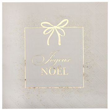 Serviettes Noël Chic "Joyeux Noël" de couleur ivoire 33 x 33 cm inscription festive élégante | jourdefete.com