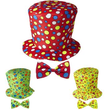 Haut de Forme et Noeud Papillon de Clown - Coloris au Choix