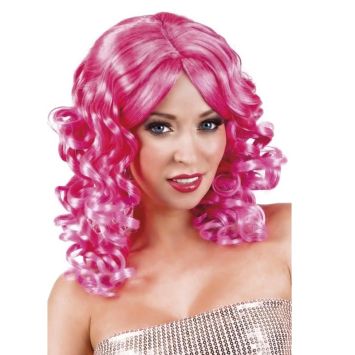 Perruque Femme Bouclée Rose Vif