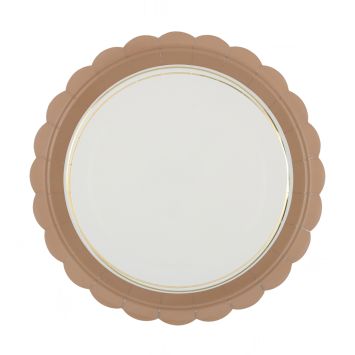 Assiettes Délice festonnées 23 cm Moka avec liseré doré | jourdefete.com