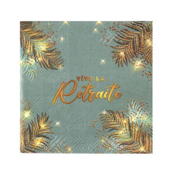 12 serviettes cocktail "Vive la Retraite" en papier - 25 x 25 cm - Collection Retraite Dorée - Couleur au choix