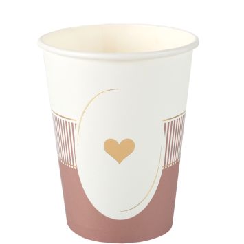 Gobelets Délice 27 cl en carton moka avec cœur doré pour table de mariage, baptême ou communion | jourdefete.com