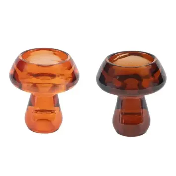 Bougeoir double en verre - Champignon d'automne - 6,5 x 7,3 cm - Collection Fall in Love