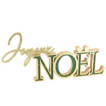 Décoration à poser de Noël - "Joyeux Noël" avec paillettes en bois - 15 x 31 x 2 cm - Collection L'Intemporel - Couleur au choix