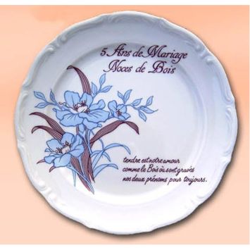 Assiette Anniversaire de Mariage 5 ans Noces de Bois