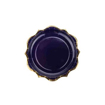 8 assiettes en carton avec dorure - Diamètre 23 cm - Couleur au choix