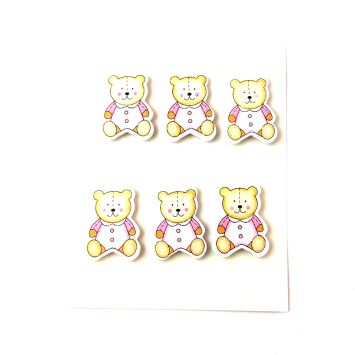 6 Oursons Roses en bois peint 