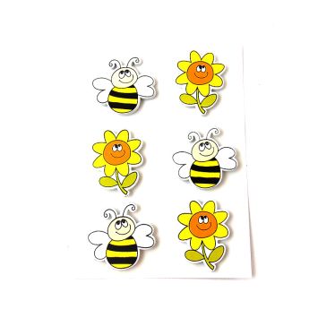 6 Abeilles et Fleurs en bois peint