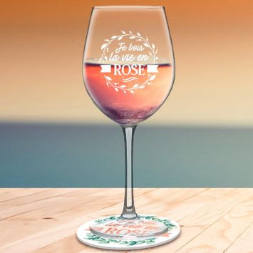 Coffret Verre à Vin " Je bois la vie en rose " 