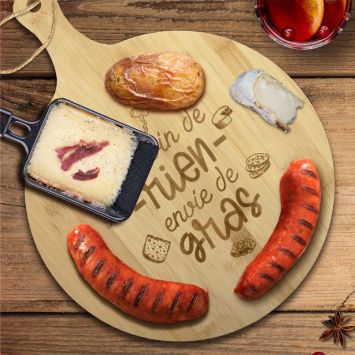Planche pour apéro en bois "Besoin de rien, envie de gras" - 30,3 x 40 cm - Collection Les bons vivants