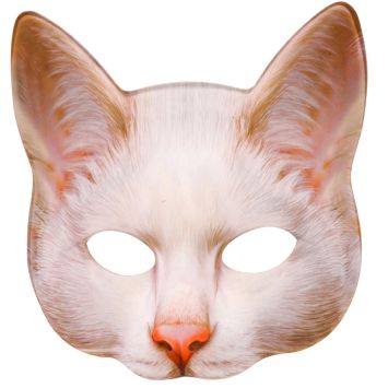 Masque chat réaliste en tissu demi-visage blanc et rose | jourdefete.com