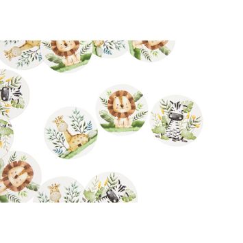 60 décorations en papier à parsemer - Diamètre 4 cm - Collection Animaux de la Savane