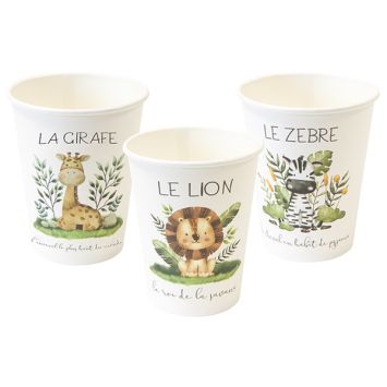 6 gobelets en carton - 250 ml - Collection Animaux de la Savane