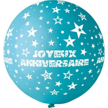 Ballon géant rond joyeux anniversaire turquoise | jourdefete.com