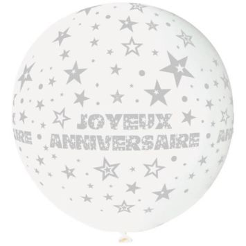 Ballon géant rond joyeux anniversaire couleur blanc | jourdefete.com