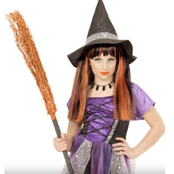 Perruque de sorcière pour enfant avec mèches oranges
