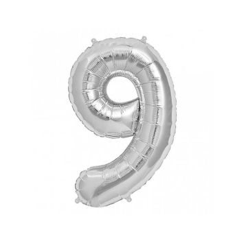 Ballon en aluminium métallisé argent chiffre 9 | jourdefete.com