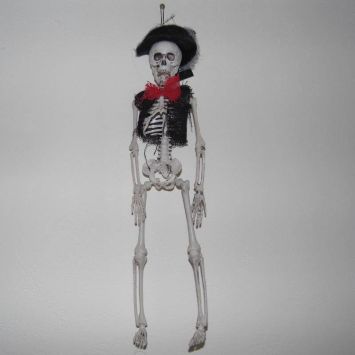 Squelette de marié et son noeud papillon rouge