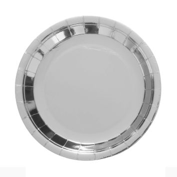 6 assiettes argentées en carton - Diamètre 23 cm