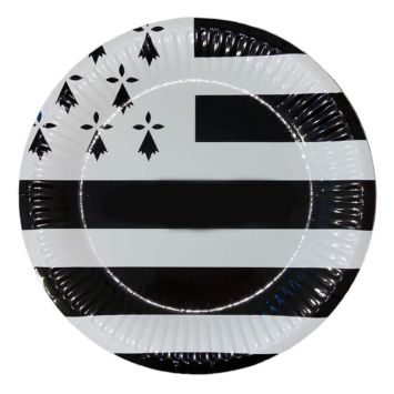 6 assiettes en carton drapeau breton de 23 cm