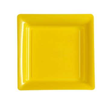 12 Assiettes Cocktail Carrées - Plastique Jaune