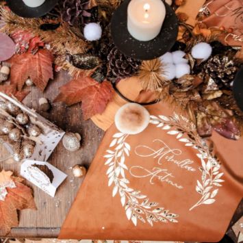 Chemin de table en velours - Merveilleux Automne Orange Brulé et Or