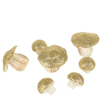 Des champignons en mousse avec des paillettes dorées pour une table d'automne | jourdefete.com