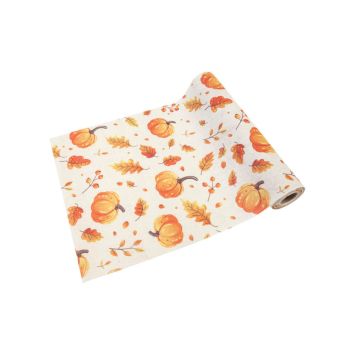 Chemin de table d'automne en toile avec impression de citrouilles et feuilles - 28 cm x 4 m