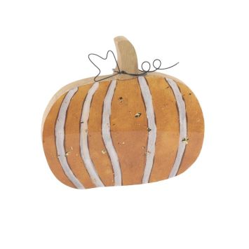 Citrouille décorative en bois orange laqué, rayée blanc et décorée de paillettes dorées | jourdefete.com