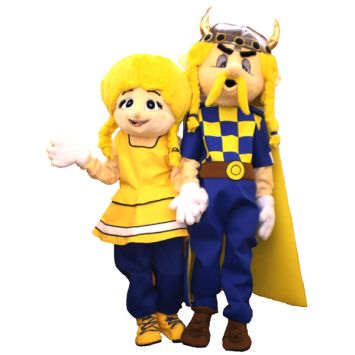 Mascottes Couple de Gaulois Jaune et Bleu