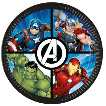 Assiettes Avengers en carton 23 cm avec Captain America, Thor, Iron Man et Hulk | jourdefete.com