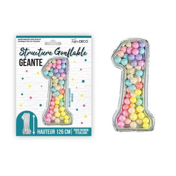 Structure gonflable géante en forme de chiffre pour 70 ballons - 126 cm - Chiffre au choix