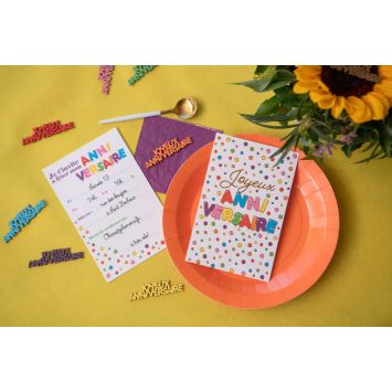6 Invitations - Anniversaire Ballons Multicolores