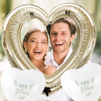 Ballon en aluminium en forme de cœur doré pour mariage - 63 x 61 cm - Collection Vive les Mariés