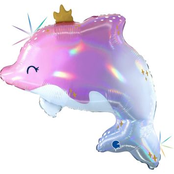 Ballon dauphin holographique rose 27 pouces effet magique | jourdefete.com